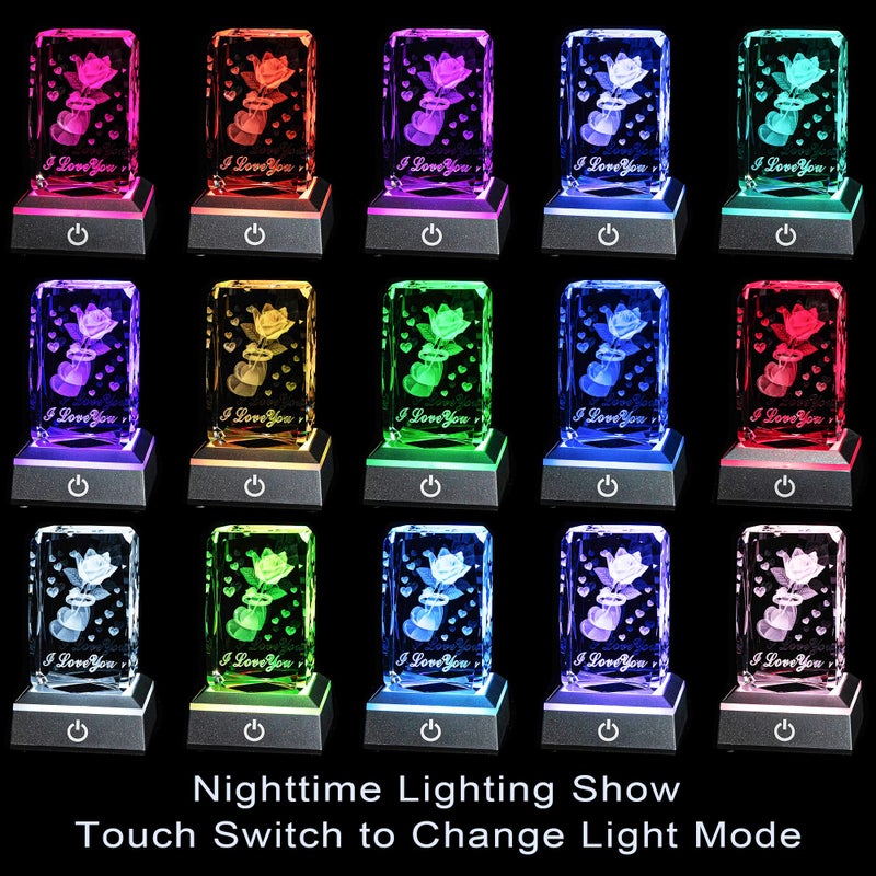 hochance 3D Crystal Sweetheart,Christmas Gifts for Wife Girlfriend Mother Her,Sweet Valentine's Day Anniversary Birthday Mother's Day Xmas Vday Presents,LED Multicolor Display Night Lights - Image 2
